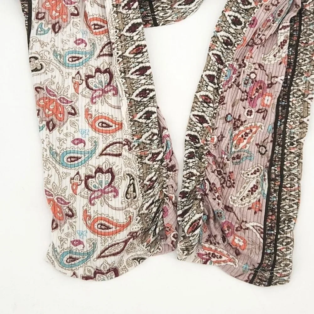 Naïf Cardigan Size 3X Womens Paisley Print  Gauze 3/4 Ruched Sleeves Open Front